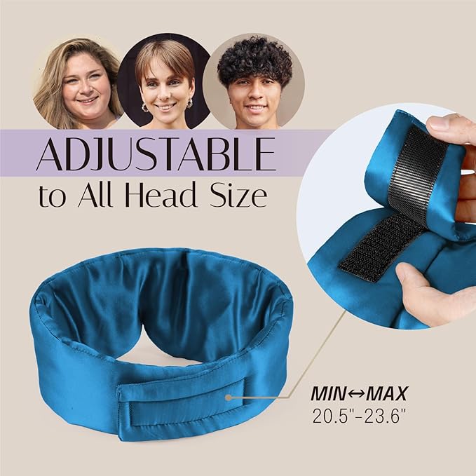 Silk Sleep Mask Soft Pressureless: 100% Mulberry Silk for Eye Skin Anti Wrinkles, Large Size for Total Blackout, Adjustable Wide Velcro Ear Cover