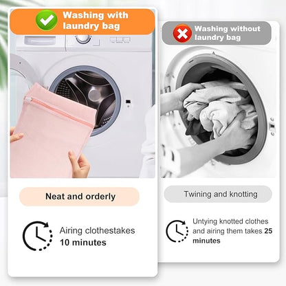 4-Piece Pink Medium Durable Organic Cotton Mesh Laundry Bags with Sturdy Zippers and Breathable Mesh are Delicate Laundry Bags for Underwear, Clothes, Pants and Socks