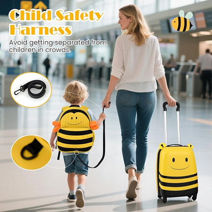 HONEY JOY Kids Luggage, 12” Children Hardshell Backpack & 16” Toddler Travel Rolling Suitcase, 2 Pcs Lightweight Carry On Luggage Set, Kids Luggage with Wheels for Girls & Boys(Yellow Bee)