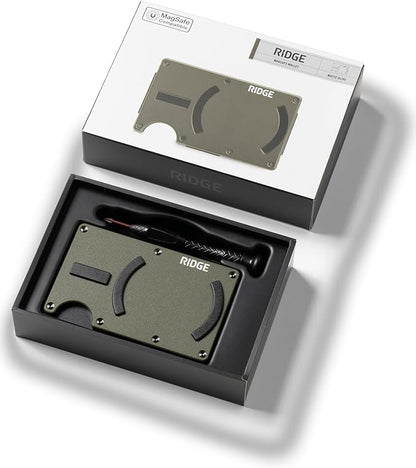 Ridge Wallets for Men Compatible with Magsafe - Slim Minimalist Compact Wallet and Card Holder, RFID Protected Front Pocket Wallets for Men with Integrated Cash Strap (Matte Olive)