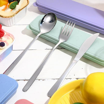 Yinkin 4 Pack Portable Travel Utensils Set with Case Reusable Stainless Steel Silverware Flatware Camping Cutlery Include Fork Spoon Knife for Work School Dishwasher Safe (Purple, Green, Blue, Pink)