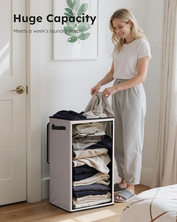 SOLEDI Laundry Hamper with Lid 90L Large & Tall Collapsible Laundry Basket, Clothes Hamper with Bag Removable Easy to Carry, Dirty Hampers for Bedroom, Bathroom, Dorm, College, Light taupe