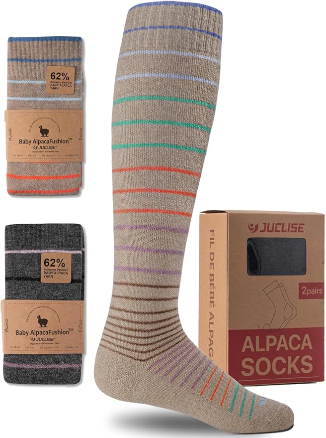 Alpaca Wool Heavyweight Knee High Compression Socks, Thick Winter Thermal Warm Soft Circulation Travel Flying