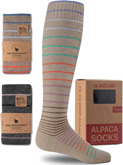 Alpaca Wool Heavyweight Knee High Compression Socks, Thick Winter Thermal Warm Soft Circulation Travel Flying