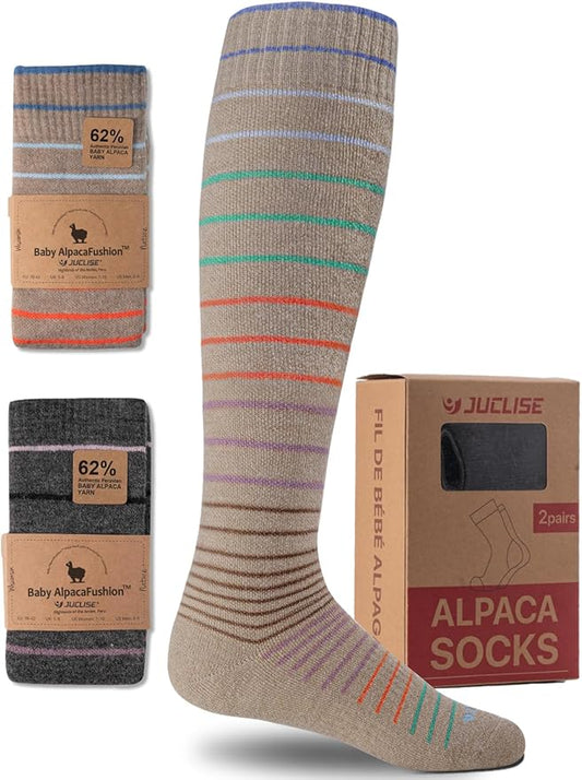 Alpaca Wool Heavyweight Knee High Compression Socks, Thick Winter Thermal Warm Soft Circulation Travel Flying