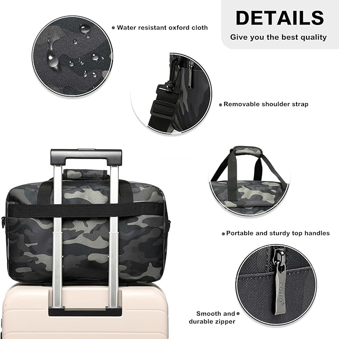 Kono Travel Duffel 20L Under Seat Carry-On Sports Tote Gym Weekender Overnight Bag - 15.75"x9.84"x7.87" Camo