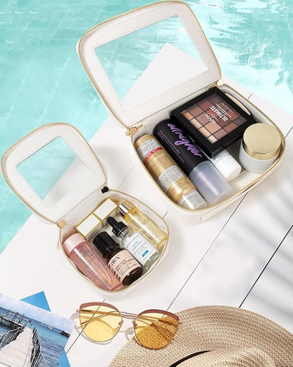 KOTORA Small Makeup Bag for Purse Cute Travel Makeup Bag Clear Cosmetic Bag with Zipper, Car Make Up Bag Organizer Storage Traveling Car Accessories Travel Essentials for Women (White)