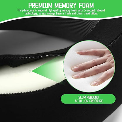 REDOFF®Travel Pillow for Neck Support, Memory Foam Neck Pillow for Airplane, Car, Office - Adjustable Strap with Magic Tape, Breathable & Portable with Storage Bag，It's Good to give Gifts.（Black）