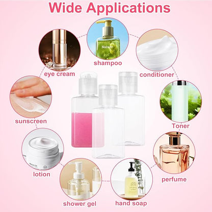 QTLCOHD 120 Pack 1 oz Plastic Refillable Bottles with Flip Cap, Small Hand Sanitizer Bottles, Travel Size Reusable Containers for Travel,Bussiness Trip,Outdoor Camping