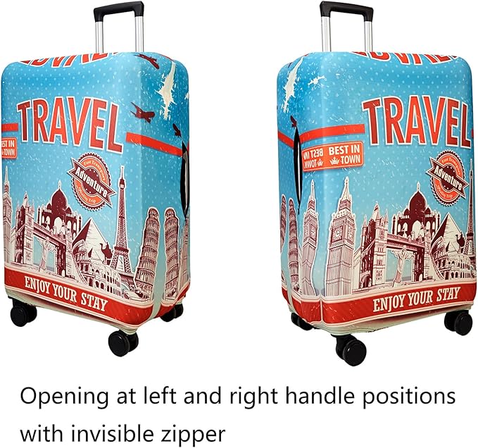 WUJIAONIAO Travel Luggage Cover Baggage Suitcase Cover Protector Skins 18-32 Inch (Tourist Attraction A28, M (for 22-24 inch luggage))