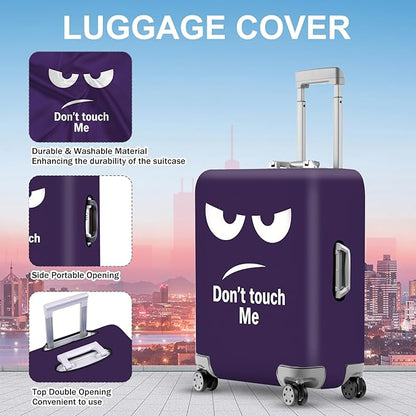 ANNA QUEEN Funny Luggage Cover, Don't Touch Me Purple Face Design, Stretchable, Washable Travel Protector for 20-34 Inch Luggage