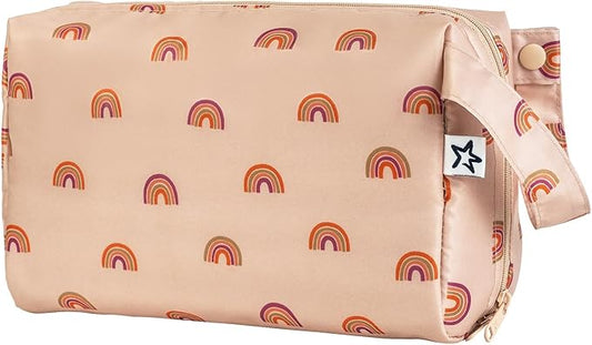 Tiny Twinkle Waterproof Travel Toiletry & Makeup Bag Organizer | Large Capacity Cosmetic Case with Compartments & Handle, A Thoughtful Travel Companion for Women（(Boho Rainbow)