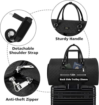 Garment Bag for Travel With Toiletry Bag Convertible Carry On Weekender Bag Large Travel Duffel Bags for Women 2 in 1 Hanging Suitcase Suit Travel Bags for Women & Men 3pcs Set (G-Black)