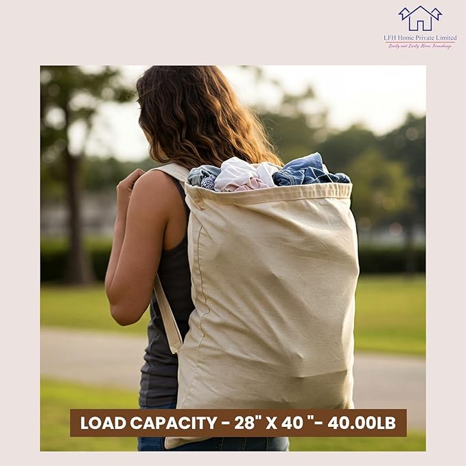 LFH Home Large Premium 100% Cotton Canvas Laundry Bag with Drawstring and Handles Heavy Duty, Multi-Use, and Washable for Home, Travel, College or Storage 28x40 (Pack of 2)-Natural