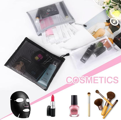 12 Pieces Zipper Nylon Mesh Pouch, Mesh Cosmetic Bags Makeup Bags Pencil Case, Multipurpose Travel Bags for Cosmetic School Office Supplies and Travel Accessories (Black, A5+B6)