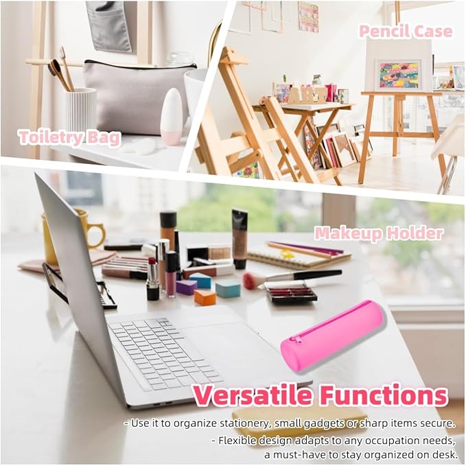 4 Pieces Silicone Makeup Toiletries Pouches, Silicone Stationary Holder, Waterproof Cosmetic Zipper Pouch, Digital Electronics Storage Bag, Beach Essential Travel Pouch (Neon)