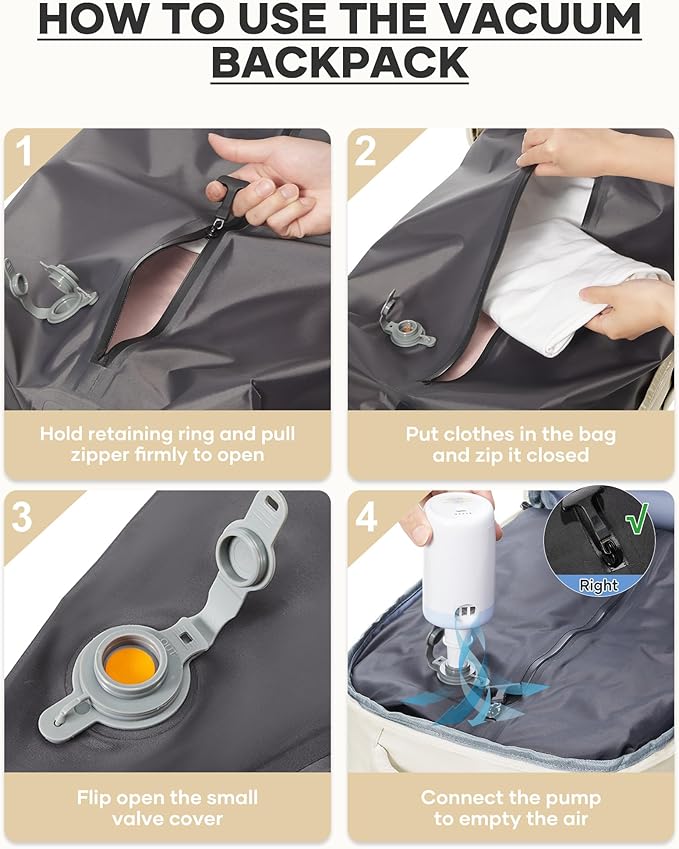 coofay Vacuum Backpack Travel with Pump Vacpack Travel Backpack with Vacuum System Mochila de Viaje Compresion al Vacio Easyvacpack Airbag Backpacks for Traveling Carry on Luggage