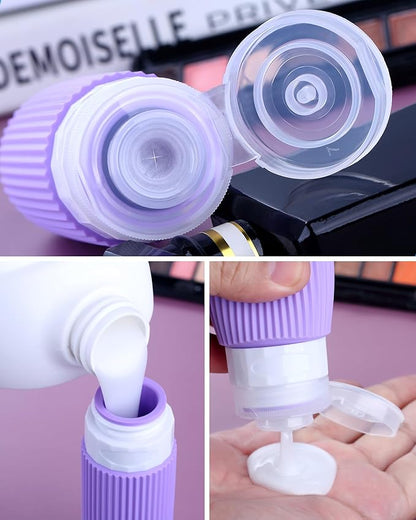 Travel Bottles for Toiletries 8 Pack, Tsa Approved Travel Size Toiletries 3 oz, Travel Containers for Toiletries, with Clear Bag, Leak Proof Silicone Squeezable Travel Essentials Creams Jars