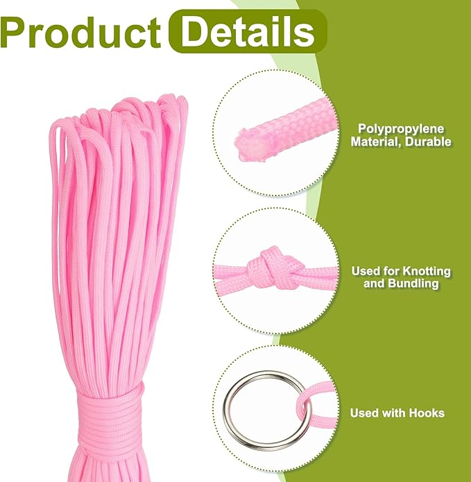 uxcell 4mm Nylon Rope, 10ft Portable Clothesline for Luggage and Backpack Tie Downs, Hanging Clothes, Swings, Camping and Mountaineering Tie Downs, Pink