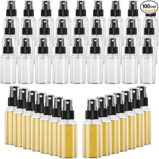 100PCS Small Spray Bottle, 1oz/30ml Travel Spray Bottle Clear Fine Mist Spray Bottles Plastic Empty Refillable Spray Bottles for Skin Care, Hair Care, Plant Care & Home Cleaning
