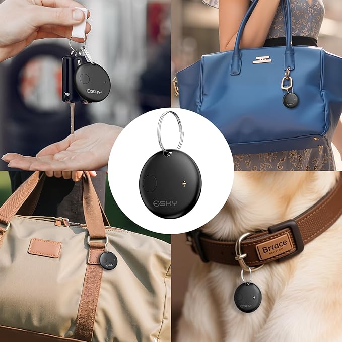 Esky Air Tracker Tags-4 Pack, Bluetooth Smart Luggage Tracker Works with Apple Find My APP (iOS Only, Not for Android), Key Finder and Item Locator for Luggage, Backpack, Suitcases, Wallet