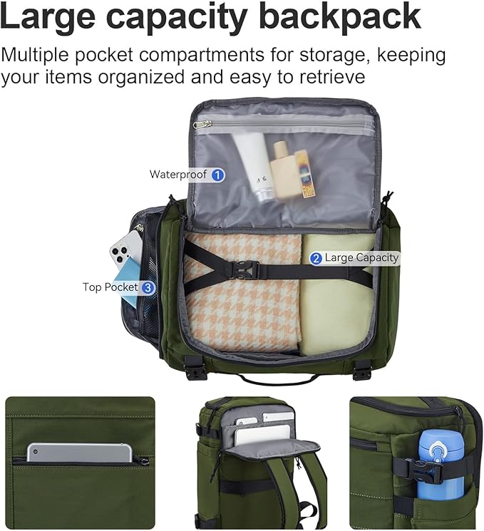 Carry On Travel Backpack Flight Approved Laptop Backpack Business Work Backpack for Women Men Large Capacity Casual Daypack with Wet/Dry Separation Pockets, Dark Green