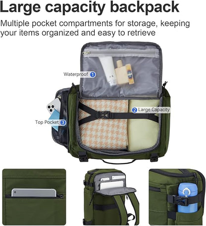 Carry On Travel Backpack Flight Approved Laptop Backpack Business Work Backpack for Women Men Large Capacity Casual Daypack with Wet/Dry Separation Pockets, Dark Green