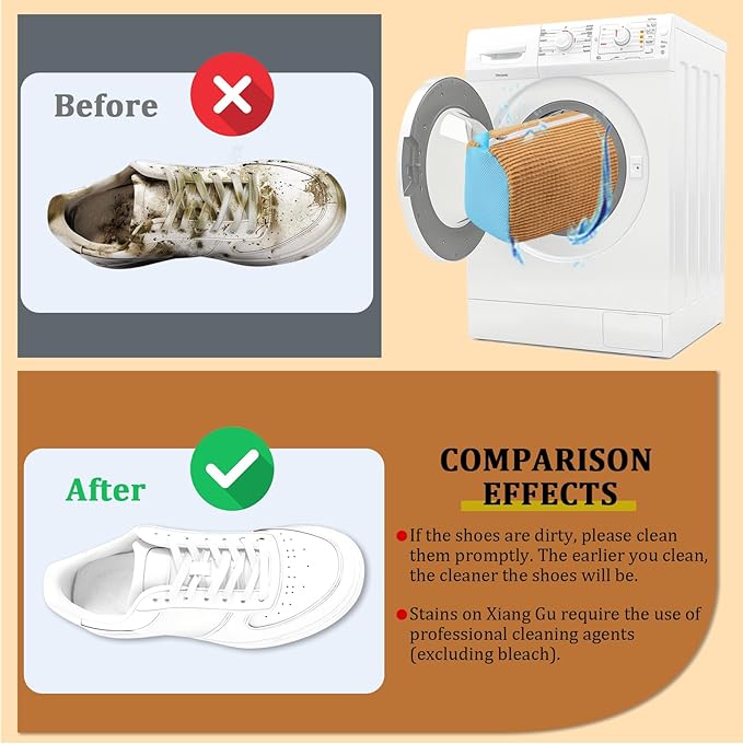 2 Pcs Shoe Washing Machine Bag Sneaker Laundry Bags For washers, Cleaned 360° Mesh Pouch Reusable & Durable Laundry Shoe Bag Side Zipper, Suitable for Washing Machine and Dryer(Light Brown)