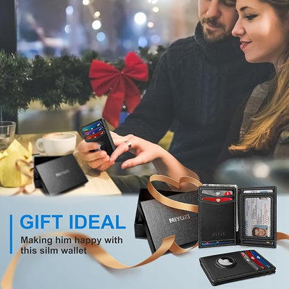 Airtag Slim Leather Wallet for Men - 12-Card Capacity, Magnetic Closure, Money Clip & Simplified Bill Compartment, RFID Blocking (4.3" x 3.0") | Gift Boxed