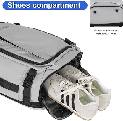 Carry On Travel Backpack with Shoe Compartment Flight Approved Laptop Backpack Expandable Work Business Backpack for Women Men Casual Daypack, Light Gray
