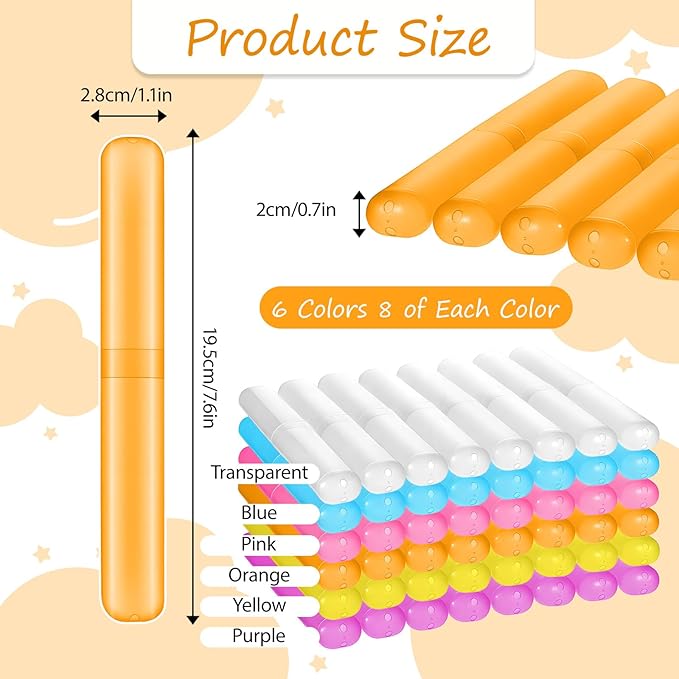 48 Pcs Travel Toothbrush Case Holder, 6 Colors Bulk Toothbrush Holders Portable Plastic Toothpaste Cover Protector Dust-proof Toothbrushes Storage for Travel Camping School Business Home