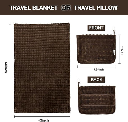 SOCHOW Travel Blanket for Airplane Train and Car, Soft Travel Blanket or Pillow 2 in 1 Compact with Portable Bag Pillowcase, Flight Blanket with Luggage Sleeve and Backpack Clip, Brown