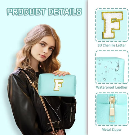 TOPEAST Preppy Makeup Bag, Small Cosmetic Travel Bags for Women, PU Leather Waterproof Toiletry Bag with Zipper, Personalized Birthday Gift for Women Girl, Preppy Gifts for Girl (Blue Y)