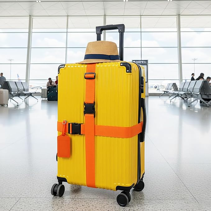 Reginary 8 Pcs Luggage Straps Suitcase Tags Set 4 Travel Adjustable Suitcase Belt 4 PU Leather Luggage Tags Accessories (Orange)