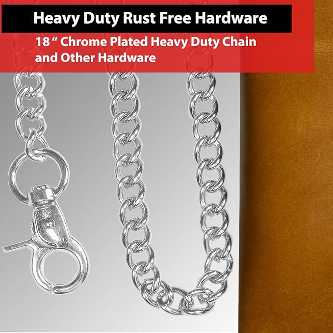 IBRO Long Bifold RFID Blocking Motorcycle Chain Wallet for Men Tan Crunch