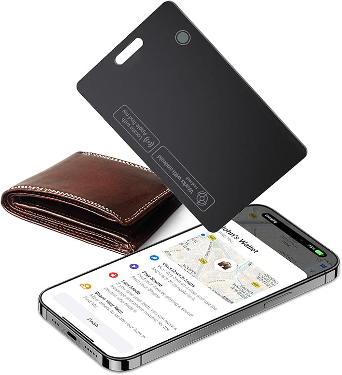 Wallet Tracker Card for Apple & Android, Find My Credit Card Tracker for Wallet, Luggage, Passport, Rechargeable Tracking Card Works with Apple Find My & Google's Find Hub (Black, 1 Pack)