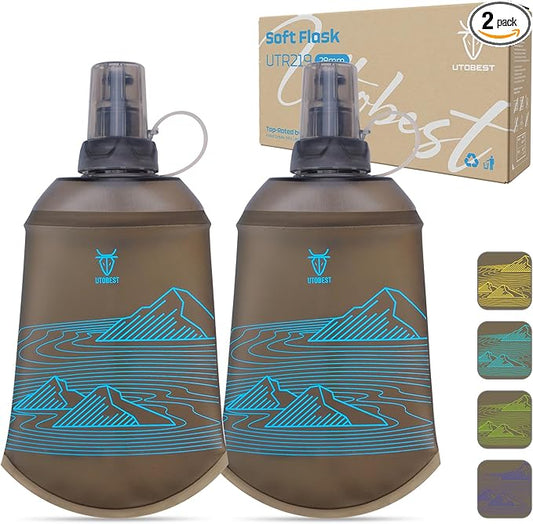 200ml Soft Flask, 2 Pack Flexible TPU Hydration Water Bottle, Collapsible with 28mm Caliber for Running, Hiking, Cycling, Climbing, and Marathon Blue