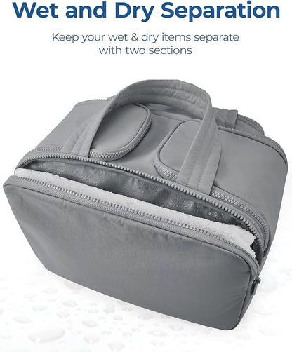 BAGSMART Travel Toiletry Bag, Lightweight Large Wide-open Travel Bag for Women, Puffy Cosmetic Makeup Bag Organizer with Handle for Accessories,Essentials, Toiletries, Grey