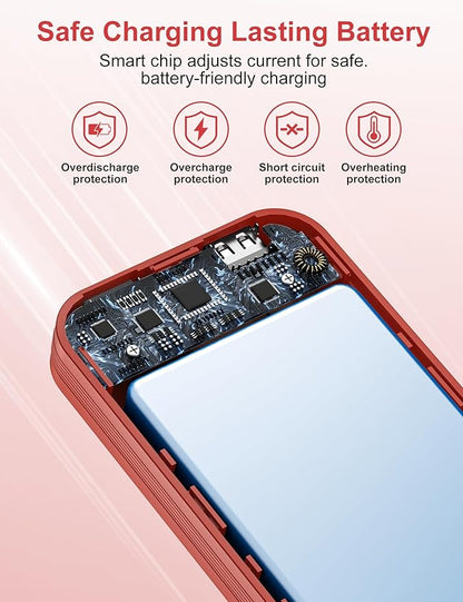 Portable Charger Power Bank, 12000mAh 22.5W USB C Fast Charging with Built-in Cables & Wall Plug, 5-in-1 Battery Pack with LED Display, Ultimate Travel Essential for iPhone, iPad, Samsung Red