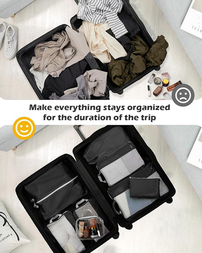 Gonex Expandable Mesh Packing Cubes - 8 Set Compression Organizer for Travel Essentials with Toiletry, Laundry, Shoe & Cable Bags - Black