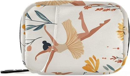 Beige Ballet Girl and Flower Cute Pill Organizer Weekly Travel Pill Box 7 Day Large Capacity Pill Dispenser Case with 8 Pill Container Daily Pill Box Organizer Vitamin Holder Pill Bottle Organ