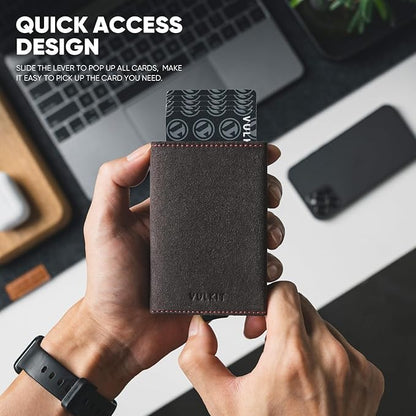 VULKIT Pop up Wallet Minimalist Cash Wallets RFID Blocking Leather Smart Credit Card Holder with Magnetic Closure for Men