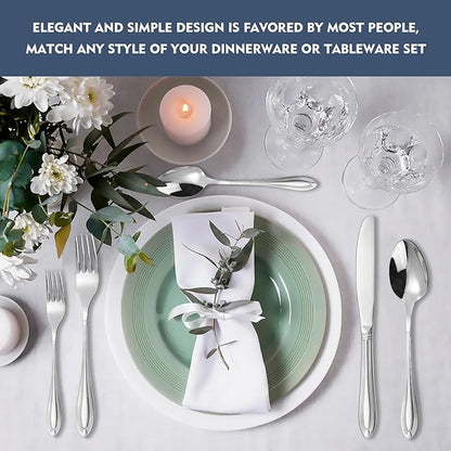 Silverware Set for 8, 40-Piece Flatware Set Include Spoons And Forks Set, Stainless Steel Cutlery Set with Line Pattern, Mirror Polished, Dishwasher Safe.