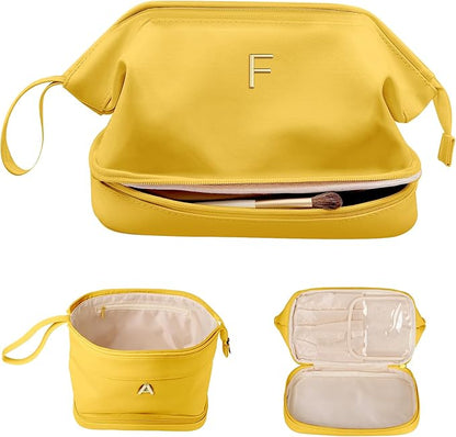 Monogrammed Gifts, Initial Makeup Bag, Travel Gifts, Personalized Bags, Waterproof Double Layer Cosmetic Bag, Large Capacity PU Leather Makeup Bags Letter Travel Toiletry Bag, Friend Gifts