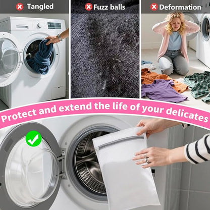 Laundry Bag Backpack with 3 Sizes Mesh Wash Bags and Shoulder Straps Foldable Clothes Hamper Bag with Drawstring Closure for College, Apartment, Laundromat (Pink)