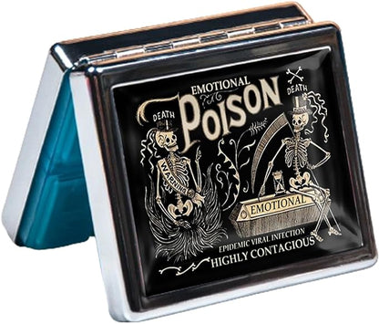 7 Days Chromed Shiny Silver Pill Organizer with Mirror Inside Has 8 Separate Compartments Rectangle Cute Travel Pill Organizer for Purse 7 Days (Emotional Poison)