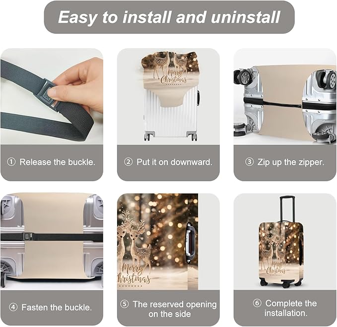 Deer Christmas Luggage Cover - Two Reindeer in Snow with Glowing Tree, Warm Winter Scene Suitcase Protector for 32 34 Inch Bag