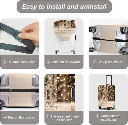 Deer Christmas Luggage Cover - Two Reindeer in Snow with Glowing Tree, Warm Winter Scene Suitcase Protector for 32 34 Inch Bag