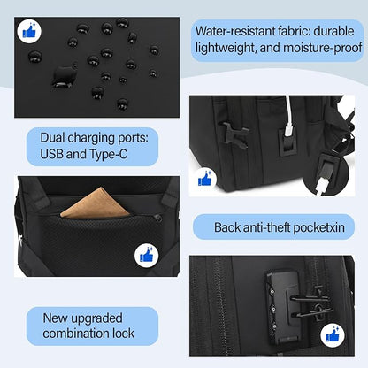 Vacuum Seal Travel Backpack W/Pump Built-in - 60L Water-Resistant Carry-On Vacuum Backpack Travel Bag Expandable Air Compression System with TSA Lock Fits19 Laptop (Black)