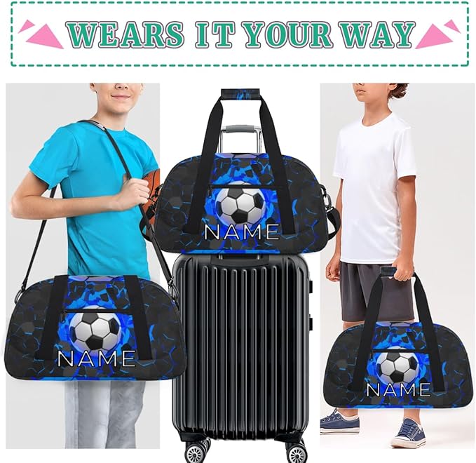 Personalized Kids Duffel Bag for Girls Boys Traveling Soccer Wall Theme Small Sport Gym Bag Custom Overnight Weekender Tote Bag Carry on Teen Dance Bag for Gymnastic Ballet